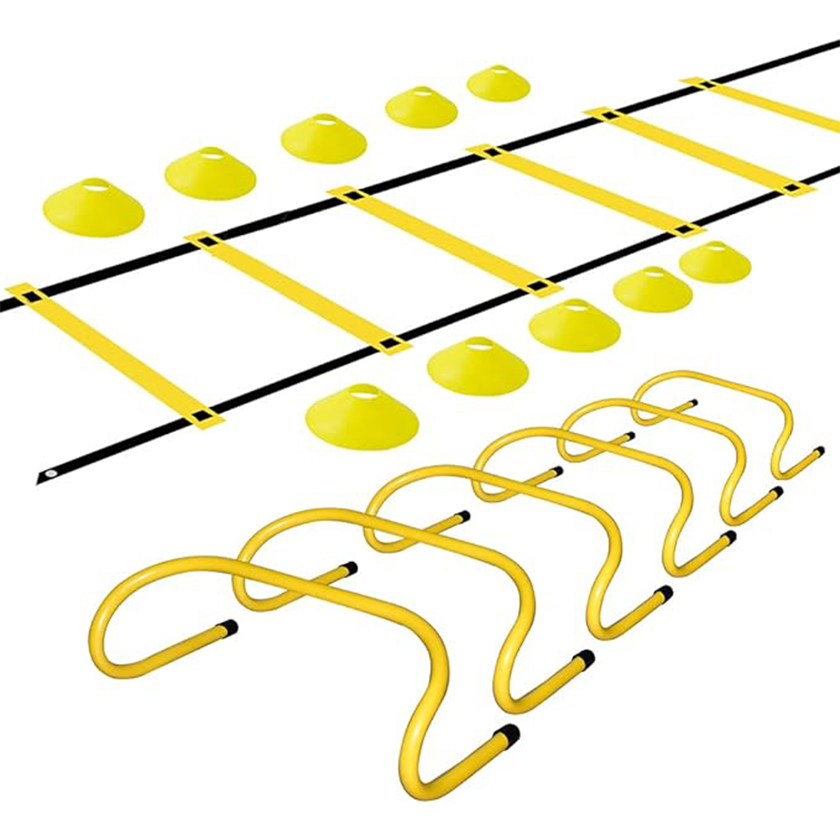 Yellow Sports Speed Agility Training Set Agility Ladder Hurdles Set Equipped with 10 Disc Cones