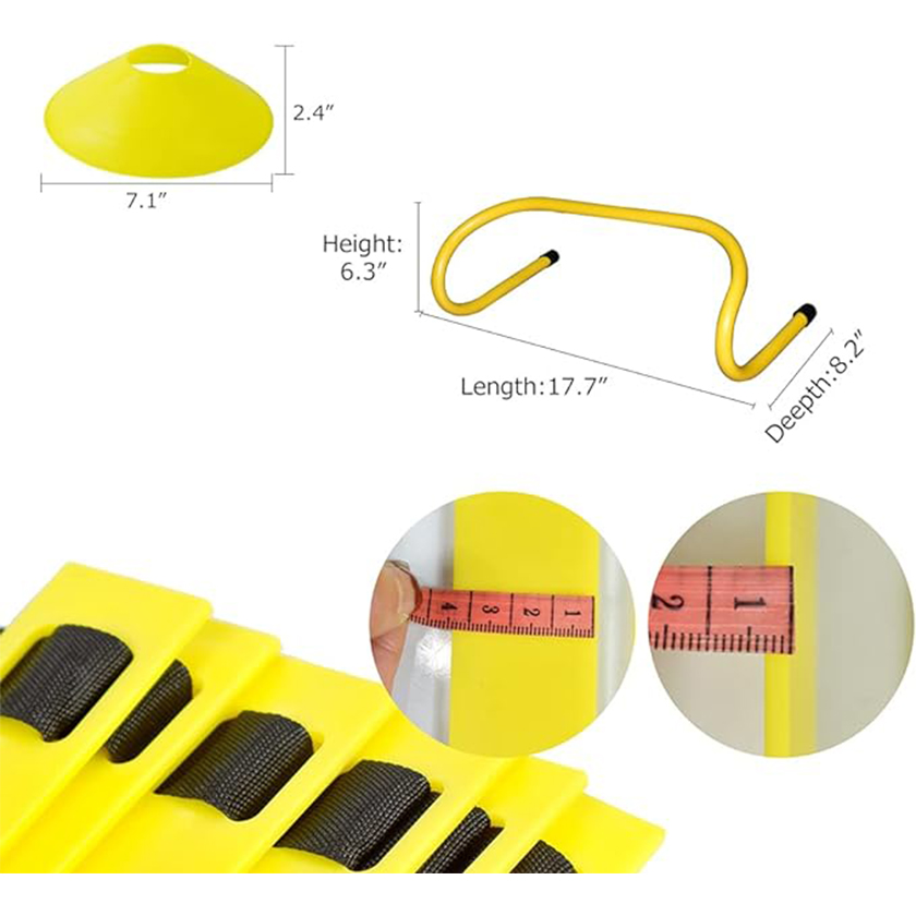 Yellow Sports Speed Agility Training Set Agility Ladder Hurdles Set Equipped with 10 Disc Cones - Image 2