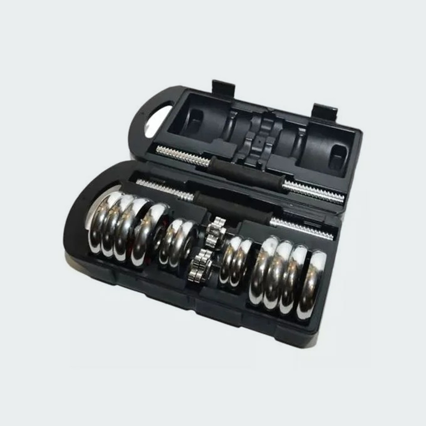 York 15KG Plated Adjustable Dumbbell Set - Silver - Image 2