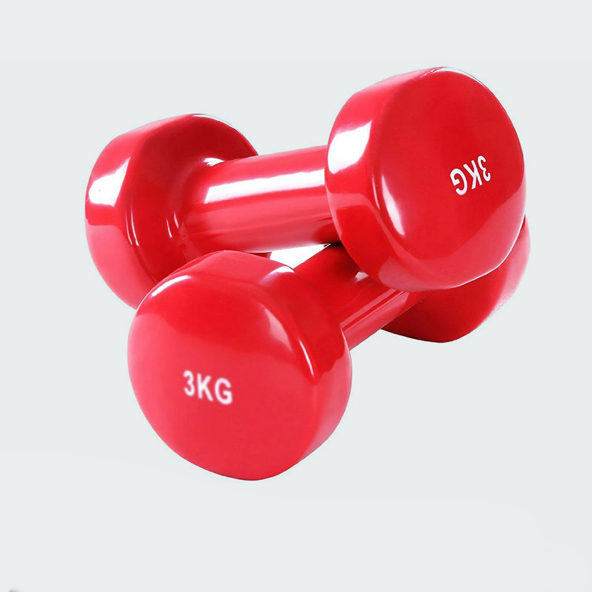 A Pair Of 3kg Vinyl Dumbbells Gym Weight Lifter - Red