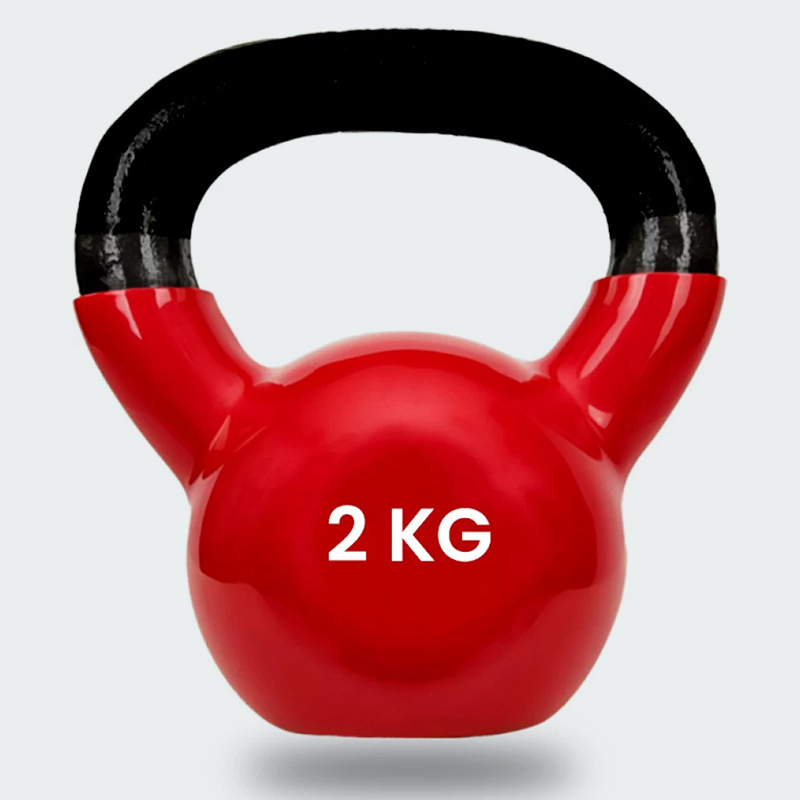 2KG Red Vinyl Coated Cast Iron Kettlebell – Strength & Functional Training