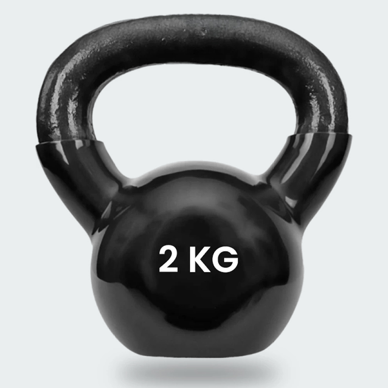 2KG Black Vinyl Coated Cast Iron Kettlebell – Strength & Functional Training